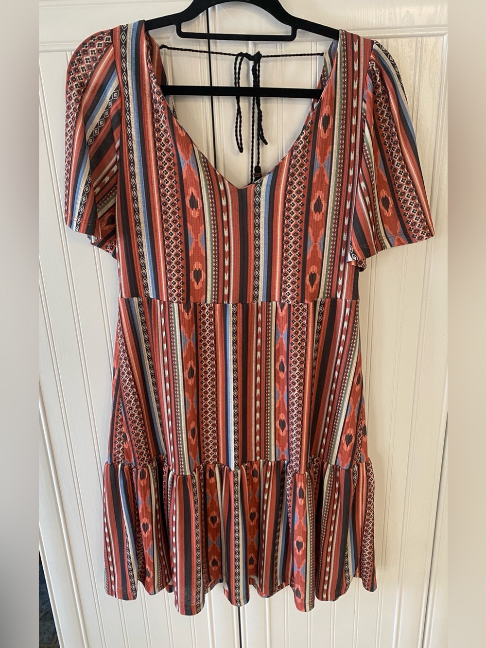 Dex Rust Multi-Stripe Ruffle Mini Dress